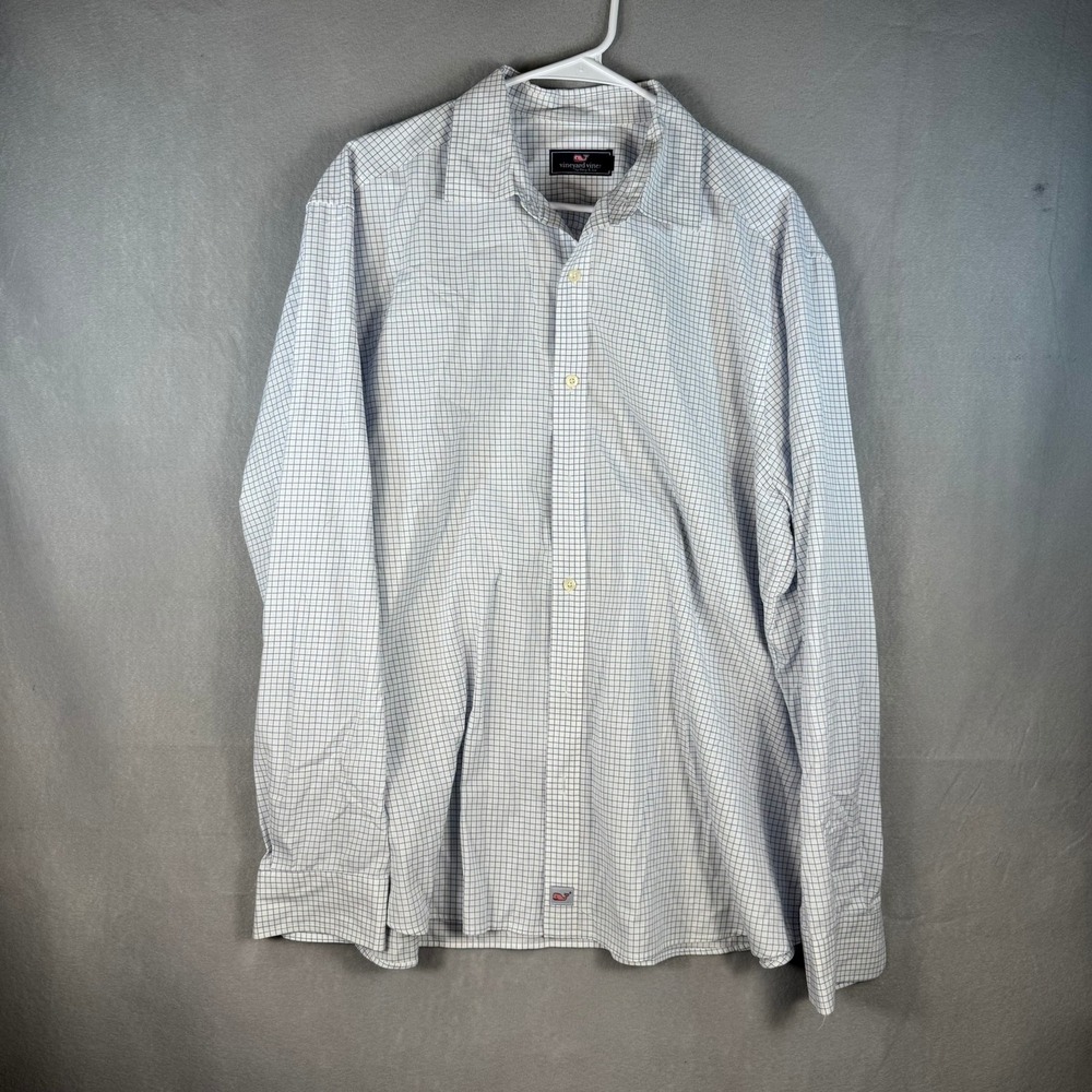 Vineyard Vines Mens XL Blue White Tattersall Check Long Sleeve Button Down Shirt